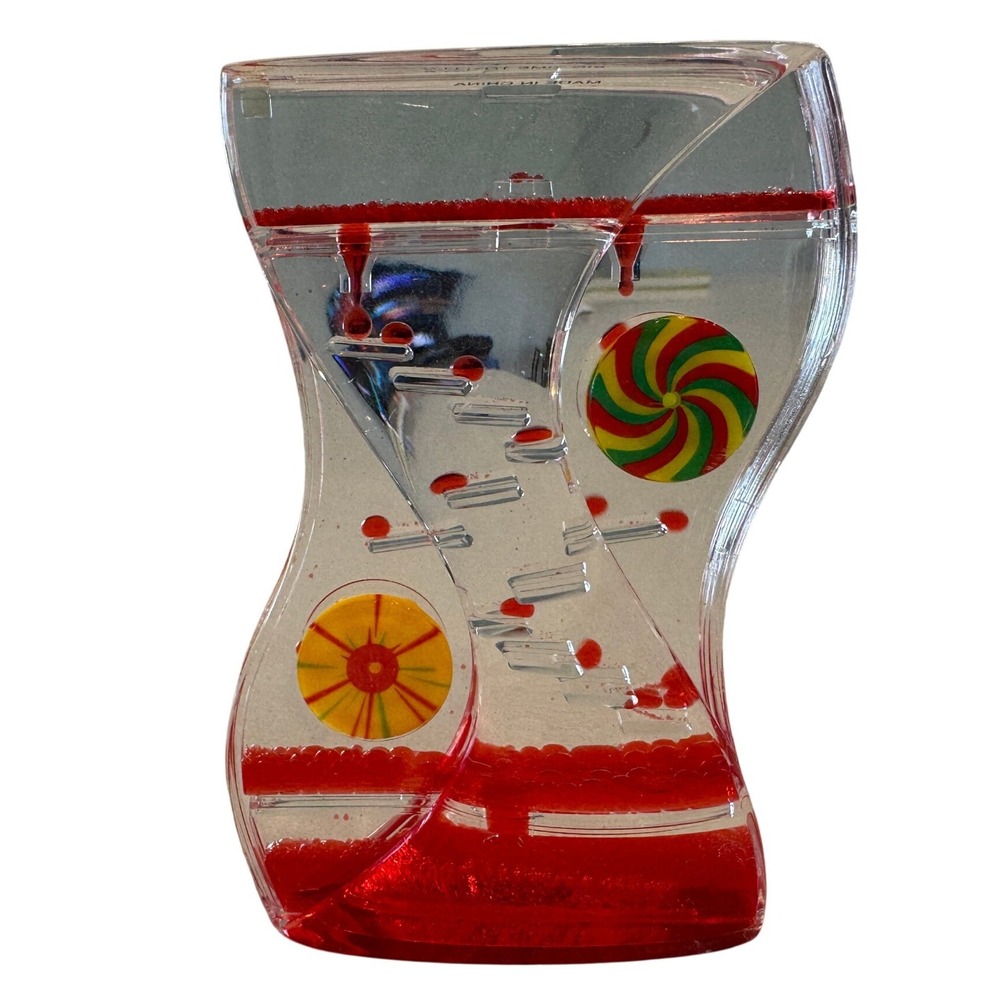 Red Liquid Motion Bubbler Sensory Timer Hourglass Drip Toy with Spinning Wheels
